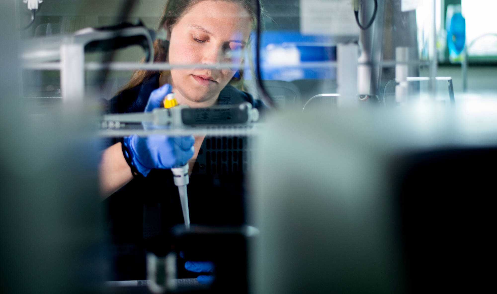 Kathryn Geller, a junior fisheries and aquatic sciences major, works in a lab at the Annis Water Resources Institute March 27. Geller’s research was to compare two different genetic monitoring methods to aid in the visual detection of the invasive in...